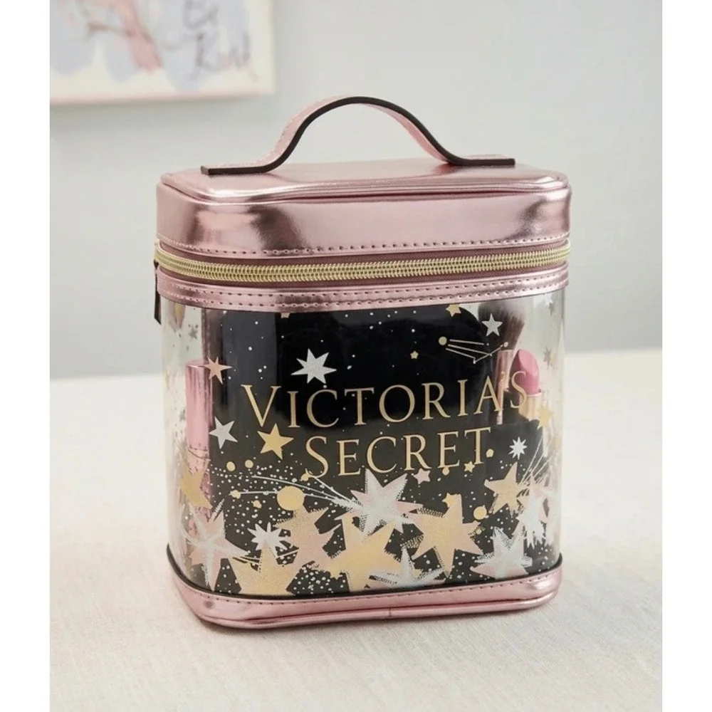 Victoria's Secret Rose Gold Star Clear Makeup Bag Train Case Celestial Travel